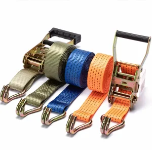 Custom Ratchet Tie Down Straps | Multiple Colors & Lengths | Heavy Duty 1.5" (38mm) / 2" (50mm) / 3" (75mm) Polyester Cargo Straps with Double J Hooks | OEM Factory & Wholesale Supplier