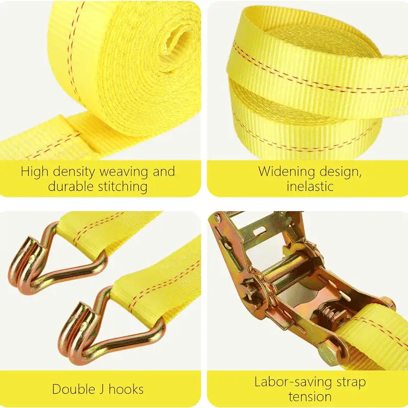 2" 50mm Heavy Duty Ratchet Tie Down Straps with Double J Hooks – 10000 LBS Break Strength | Cargo Securing Straps for Trucks, Trailers, Motorcycles & Kayaks - Image 3