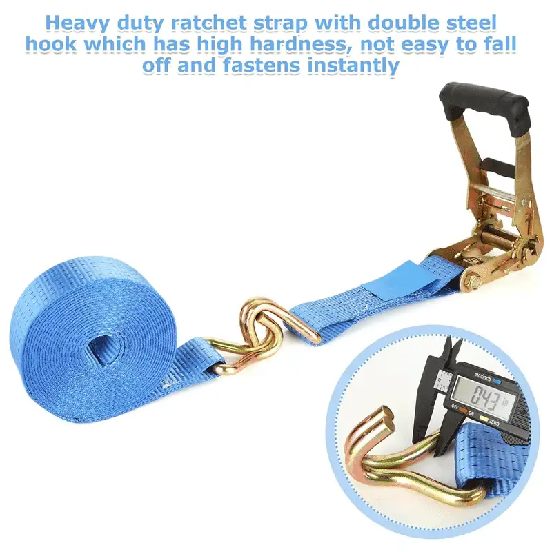 2 Inch Blue Ratchet Straps Heavy Duty 20ft – 8000LBS Break Strength Cargo Tie Down Straps with Double J Hooks | Polyester Lashing Straps for Trucks, Trailers, Kayaks, Car Roof | Custom Colors & Lengths - Image 3