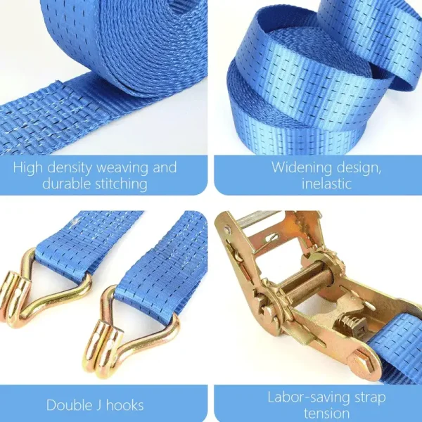 2 Inch Blue Ratchet Straps Heavy Duty 20ft – 8000LBS Break Strength Cargo Tie Down Straps with Double J Hooks | Polyester Lashing Straps for Trucks, Trailers, Kayaks, Car Roof | Custom Colors & Lengths - Image 4