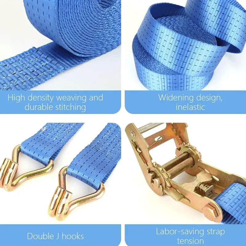 2 Inch Blue Ratchet Straps Heavy Duty 20ft – 8000LBS Break Strength Cargo Tie Down Straps with Double J Hooks | Polyester Lashing Straps for Trucks, Trailers, Kayaks, Car Roof | Custom Colors & Lengths - Image 4