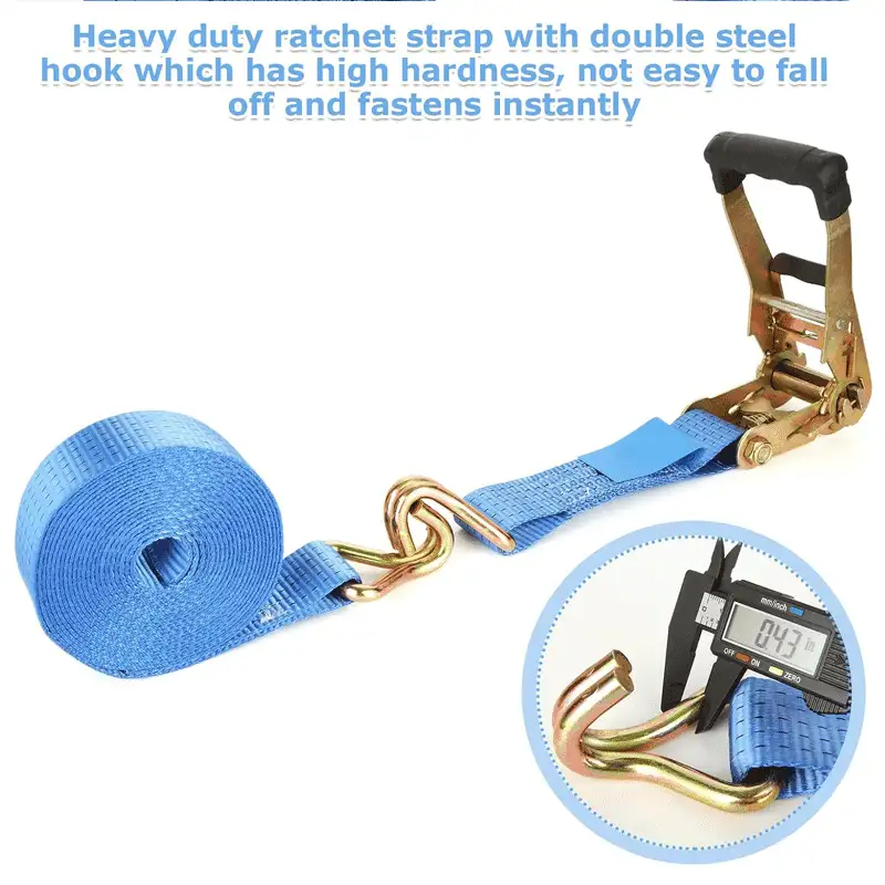 2 Inch Blue Ratchet Straps Heavy Duty 20ft – 8000LBS Break Strength Cargo Tie Down Straps with Double J Hooks | Polyester Lashing Straps for Trucks, Trailers, Kayaks, Car Roof | Custom Colors & Lengths - Image 5