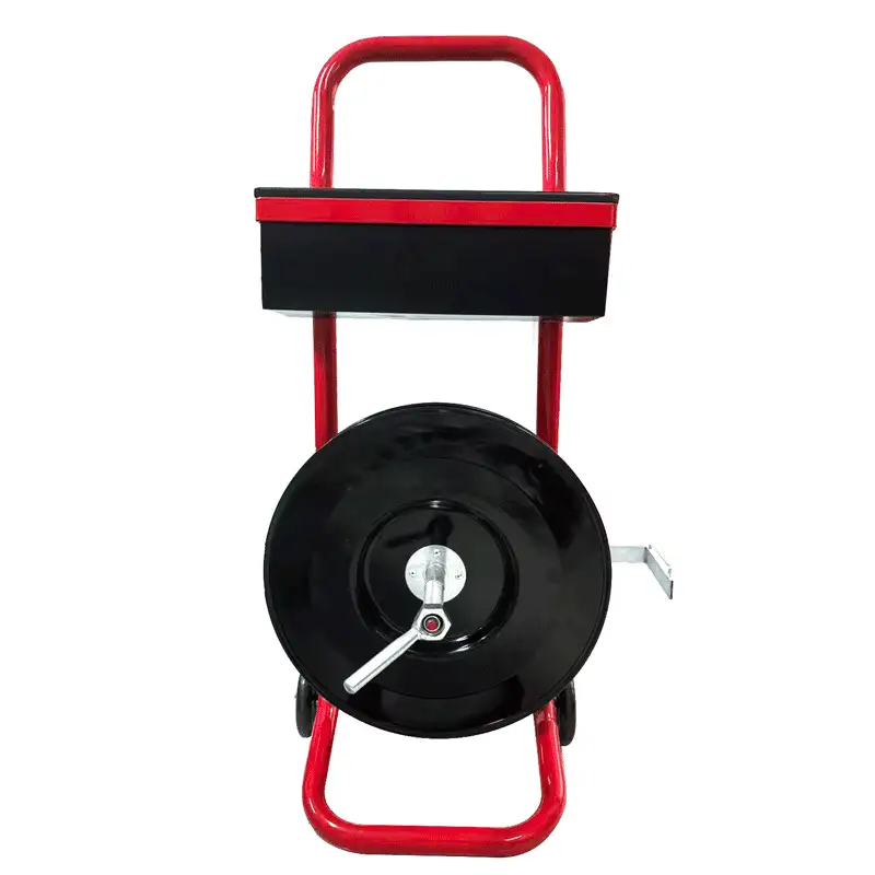Red Heavy Duty Strapping Cart Dispenser with Detachable Tool Tray, 8" Core for Poly/Plastic Steel/Fiber Strapping – Portable Factory Supply