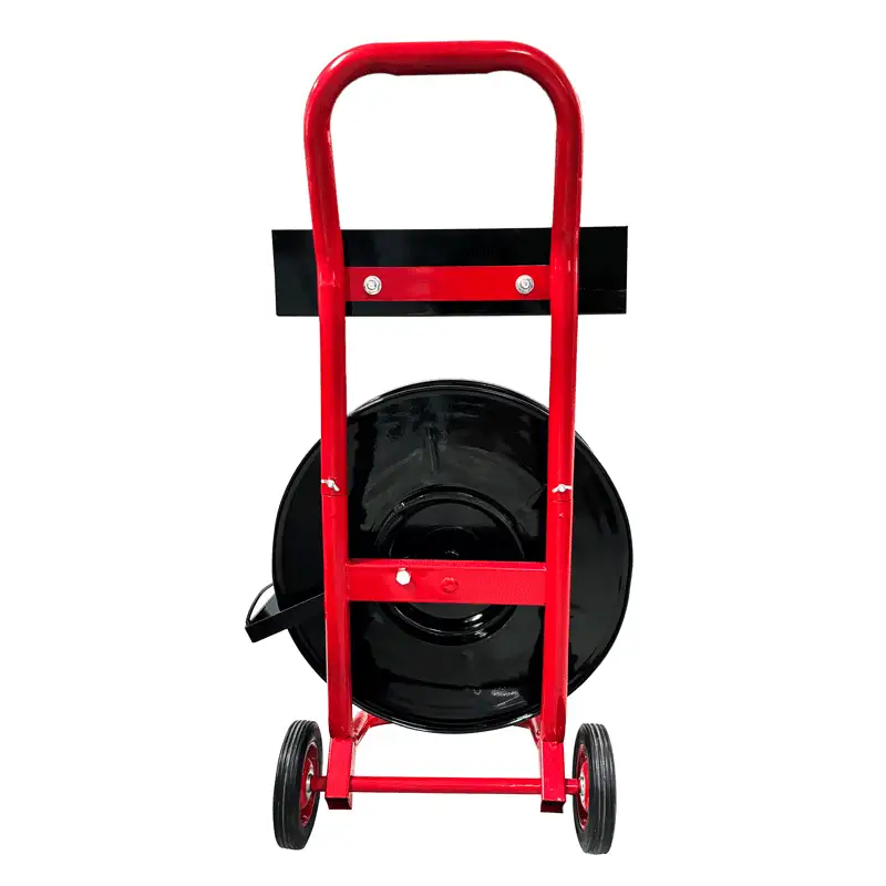 Red Heavy Duty Strapping Cart Dispenser with Detachable Tool Tray, 8" Core for Poly/Plastic Steel/Fiber Strapping – Portable Factory Supply - Image 3