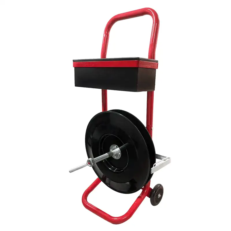Red Heavy Duty Strapping Cart Dispenser with Detachable Tool Tray, 8" Core for Poly/Plastic Steel/Fiber Strapping – Portable Factory Supply - Image 4