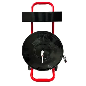 Red Heavy Duty Strapping Cart Dispenser for 8" Core Poly/Plastic Steel/Fiber Strapping – Portable Tubular Frame with Tool Tray, Factory Direct Supplier