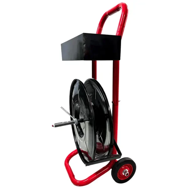 Red Heavy Duty Strapping Cart Dispenser for 8" Core Poly/Plastic Steel/Fiber Strapping – Portable Tubular Frame with Tool Tray, Factory Direct Supplier - Image 4