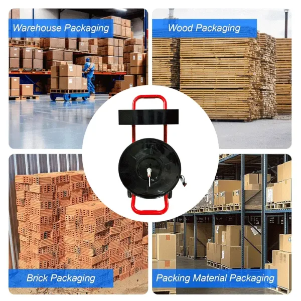 Red Heavy Duty Strapping Cart Dispenser for 8" Core Poly/Plastic Steel/Fiber Strapping – Portable Tubular Frame with Tool Tray, Factory Direct Supplier - Image 5